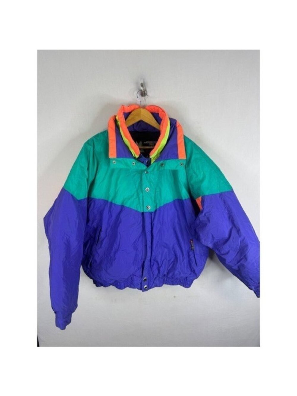 Vintage St. Moritz Ski Neon 90s Puffer Jacket XL Colorblock Neon Down Filled